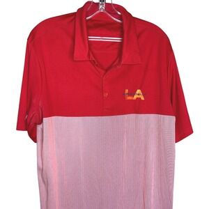 Super Bowl LVI LARGE Men Red Striped Colorblock Performance Polo Shirt Antigua